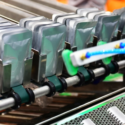 Línea de envasado industrial para productos líquidos en bolsas doypack, ideal para salsas, cremas y monodosis alimentarias