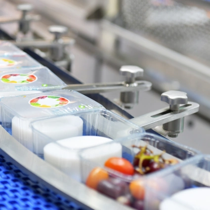 Línea de flow-pack para ensaladas y comidas listas en bandeja, perfecta para supermercados y ready-to-eat